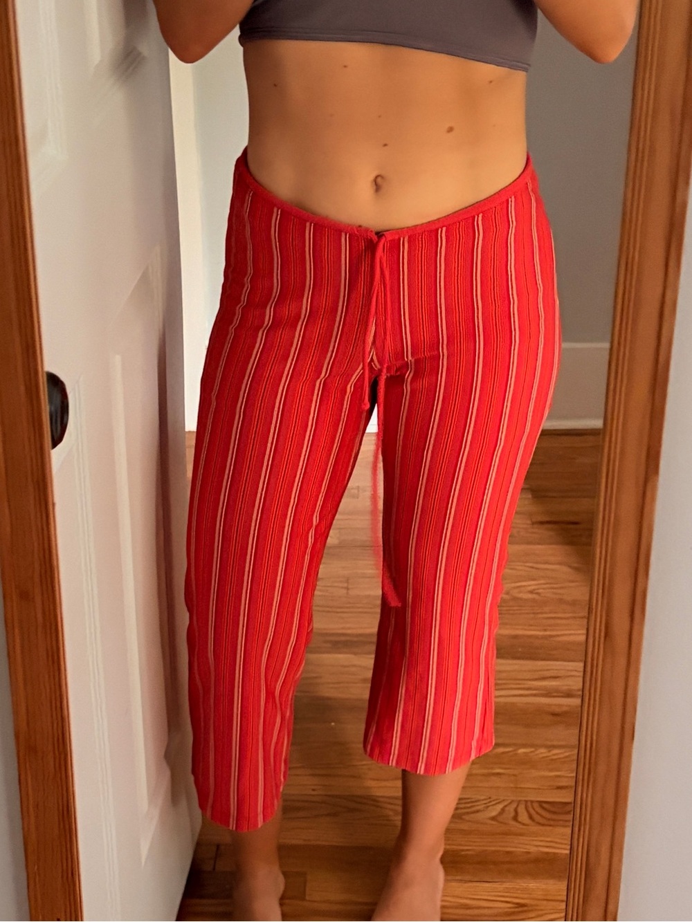 Vintage Nike Striped Red & White Capri Workout Straight Leg Pants